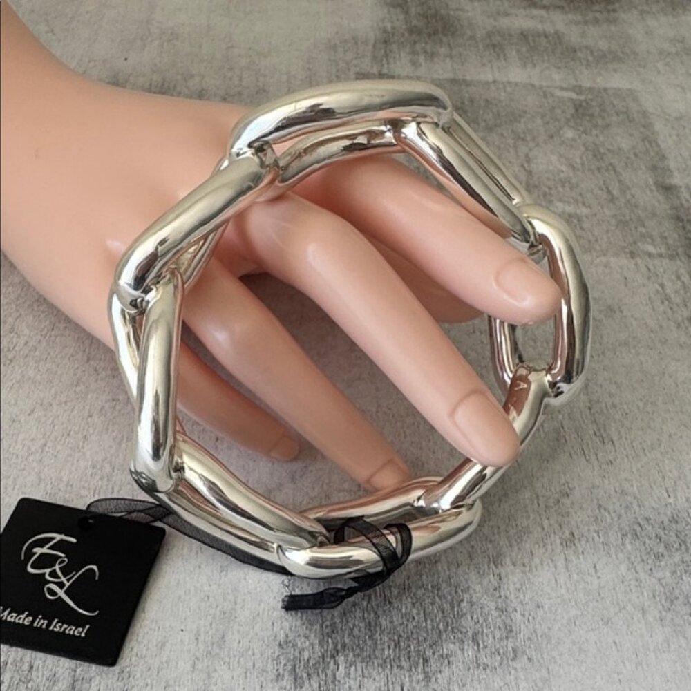 E&L Israel Chunky Sterling Silver Electroform Wide Bangle Bracelet 4 Wide Wrist!